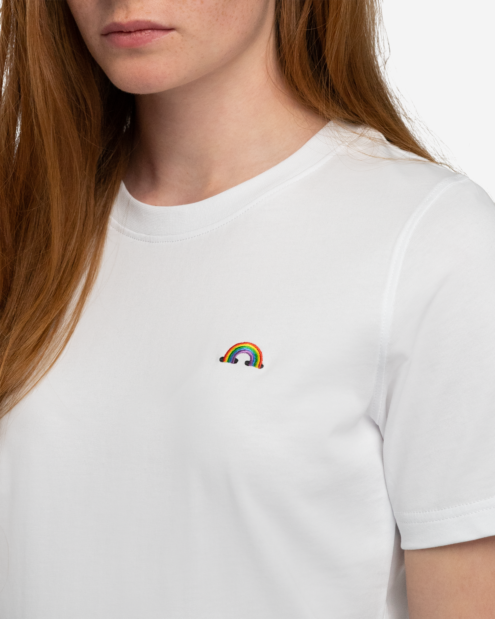 A-dam: 100% organic white T-shirt with Rainbow Embroidery for