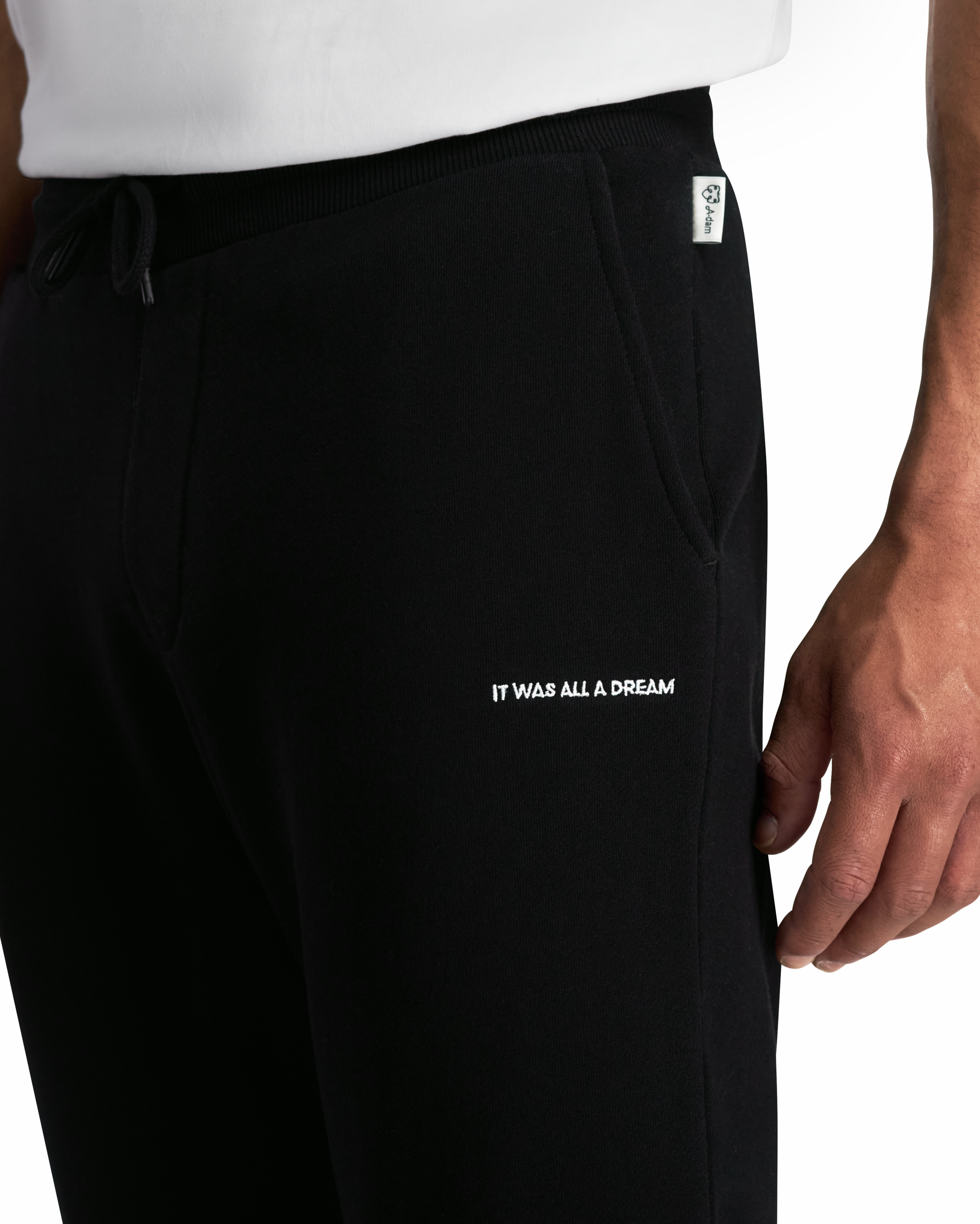 A-dam's black organic cotton sweatpants with dream icon for men