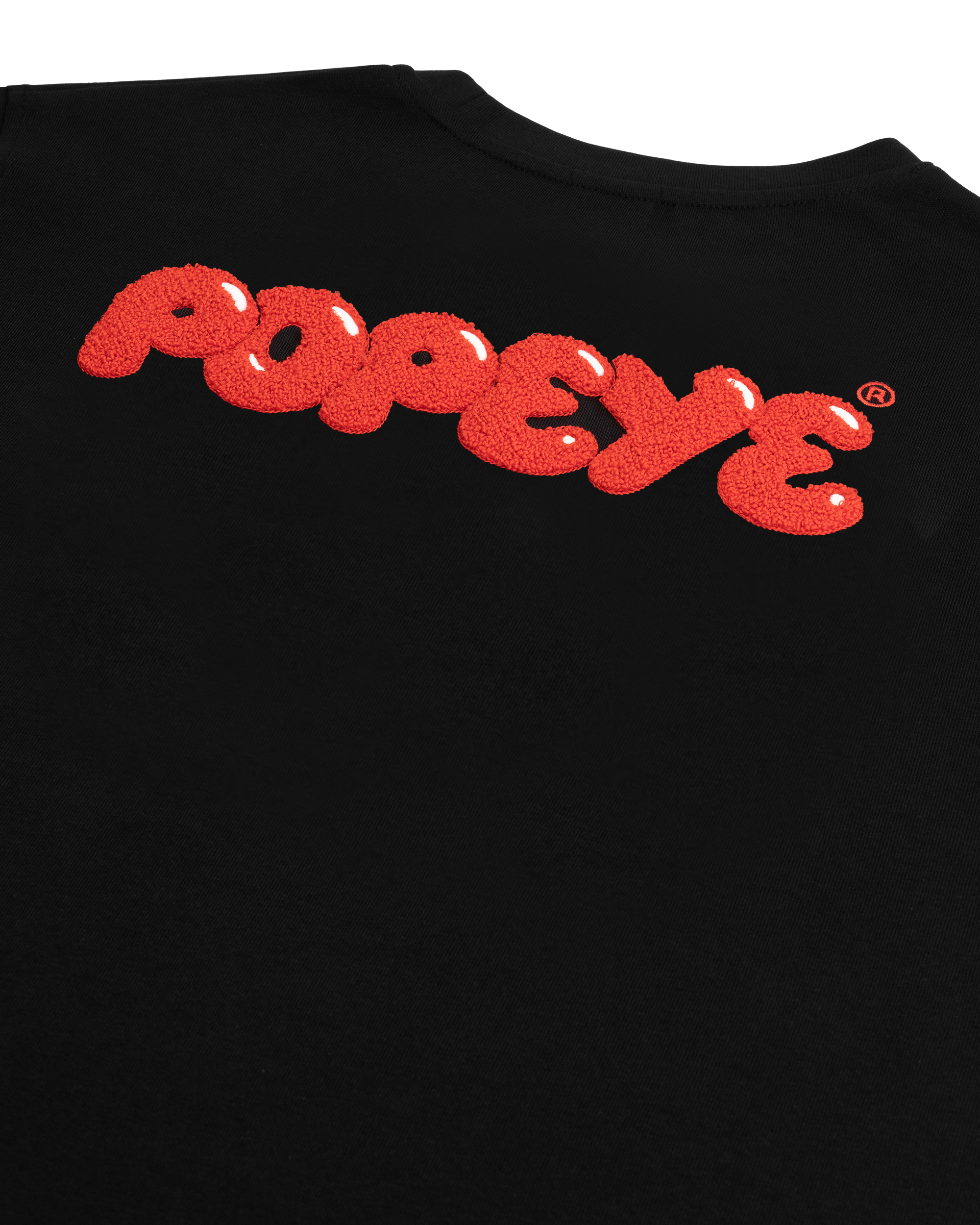 A dam x Popeye organic black T shirt with patch and chenille print