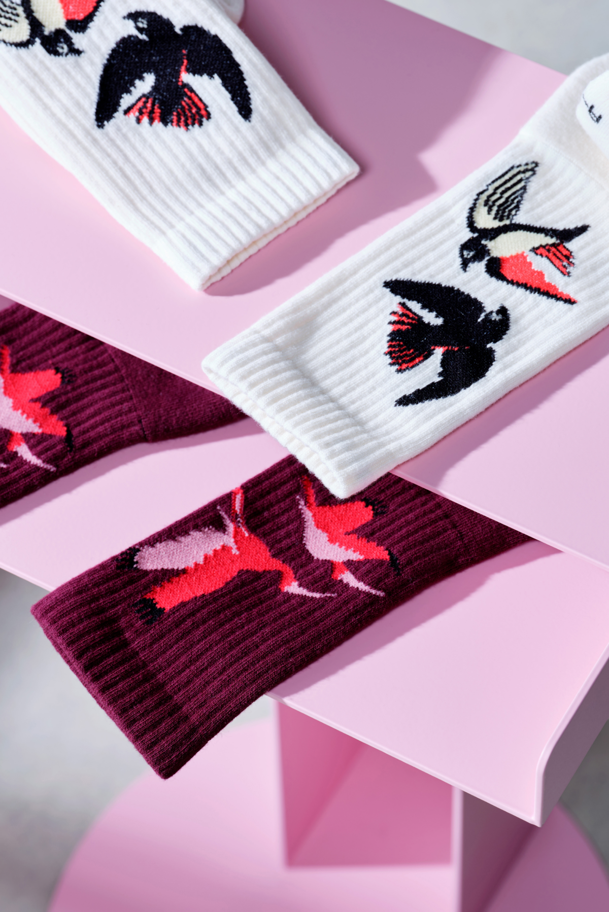 A-dam red crew socks with red bird embroidery from organic cotton